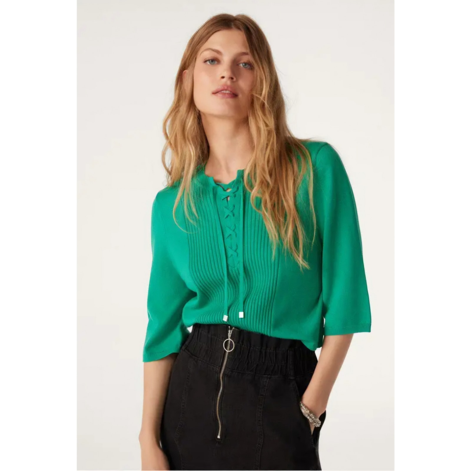 Ba&Sh Women's Emerald Green Tolim Short-Sleeved Jumper Sweater Size 0 Xs